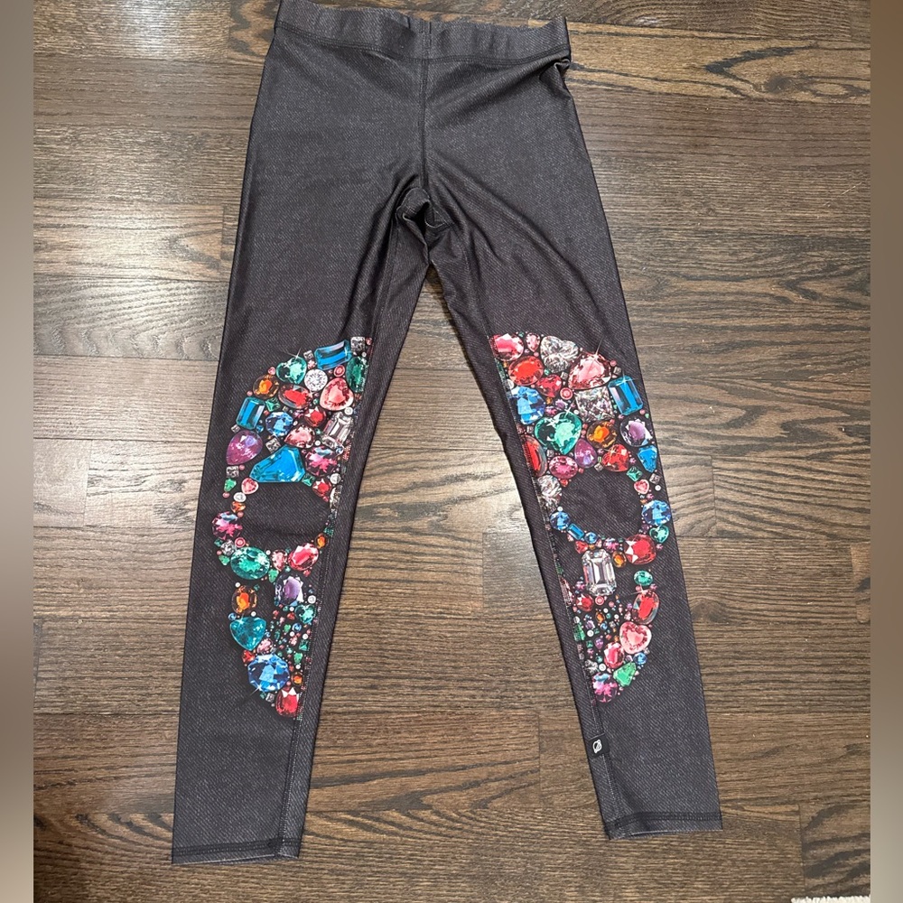 Terez Black Leggings with Colorful Skull Design